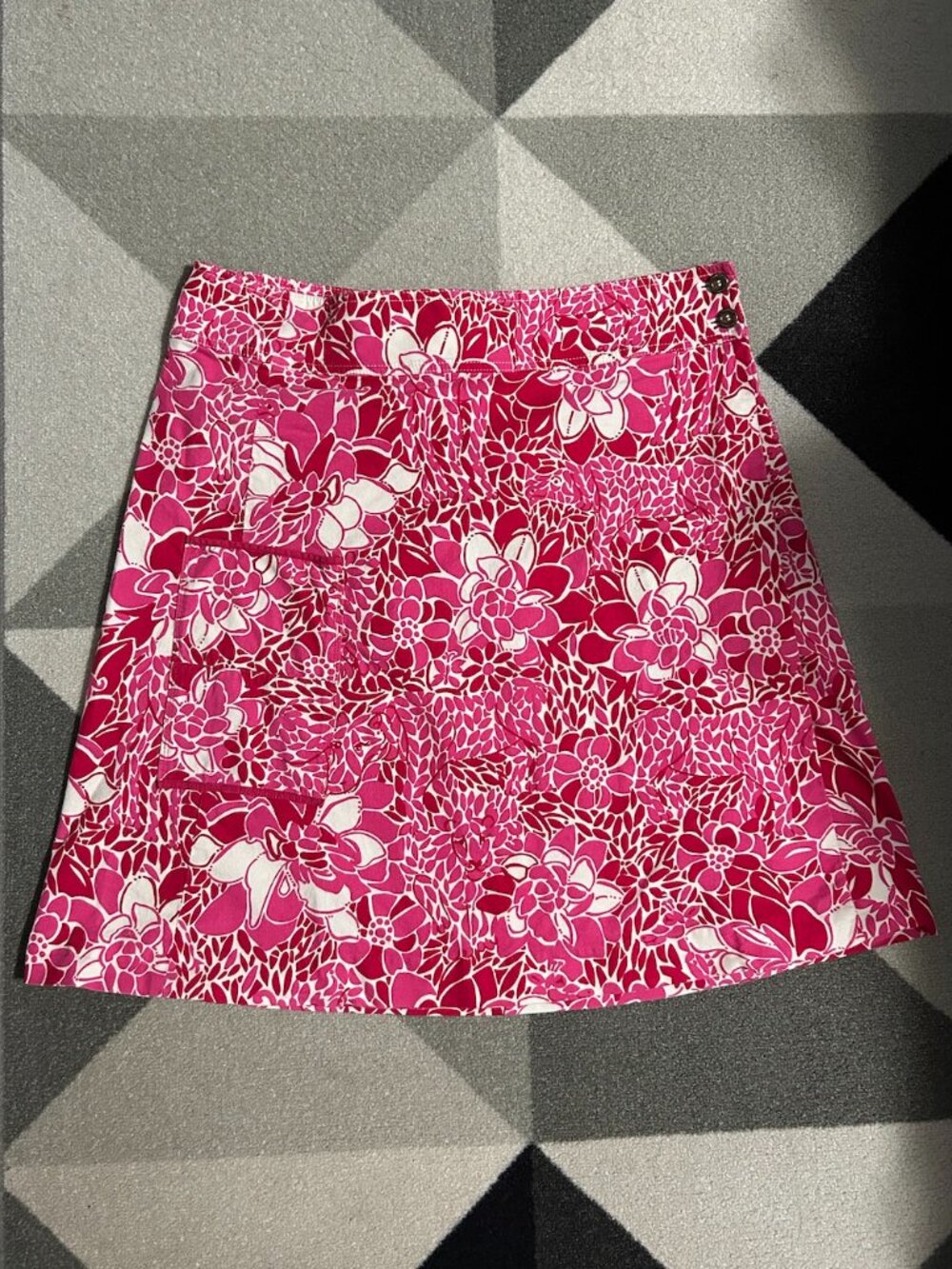 Lilly Pulitzer Pink/Red/Ivory Floral Fine Wale Corduroy Wrap Skirt Women's 12